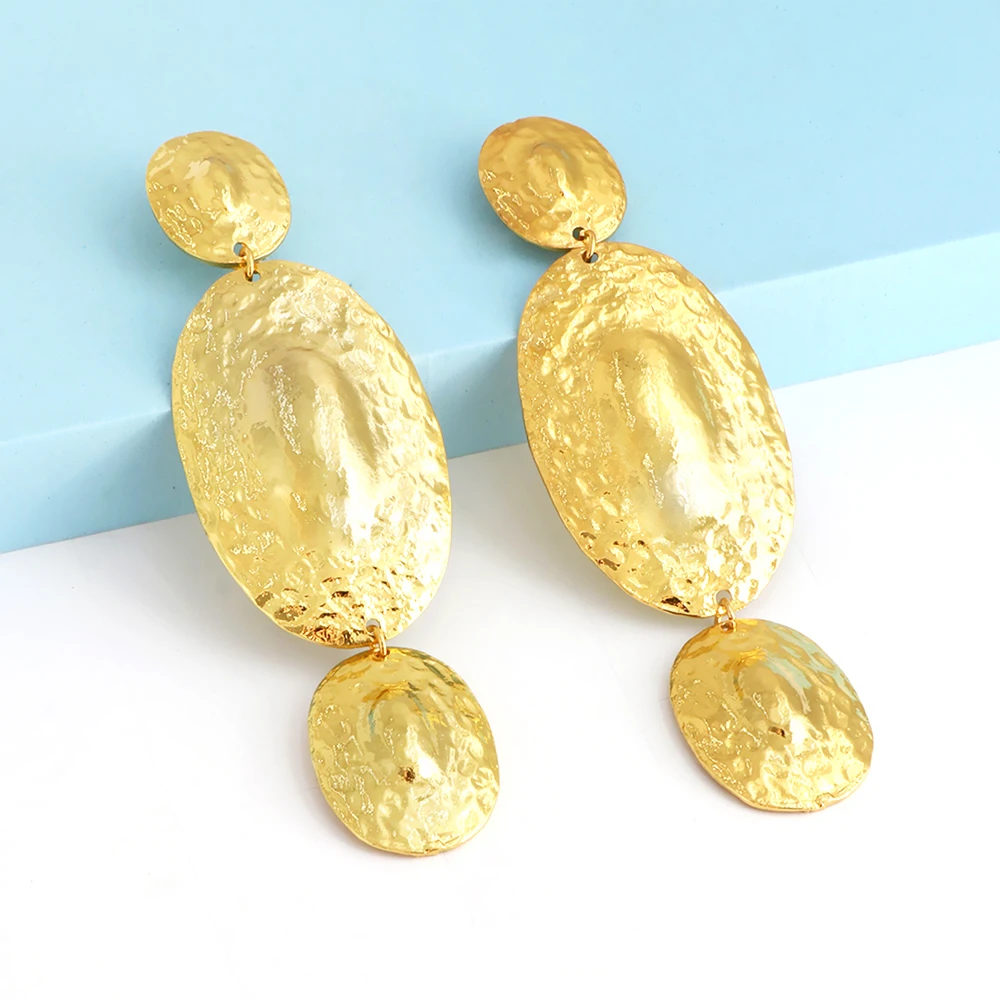 

New Creative Vintage Gold Color Oval Dangle Earrings Indian Ethnic Style Metal Geometric Earrings for Women Statement Jewelry