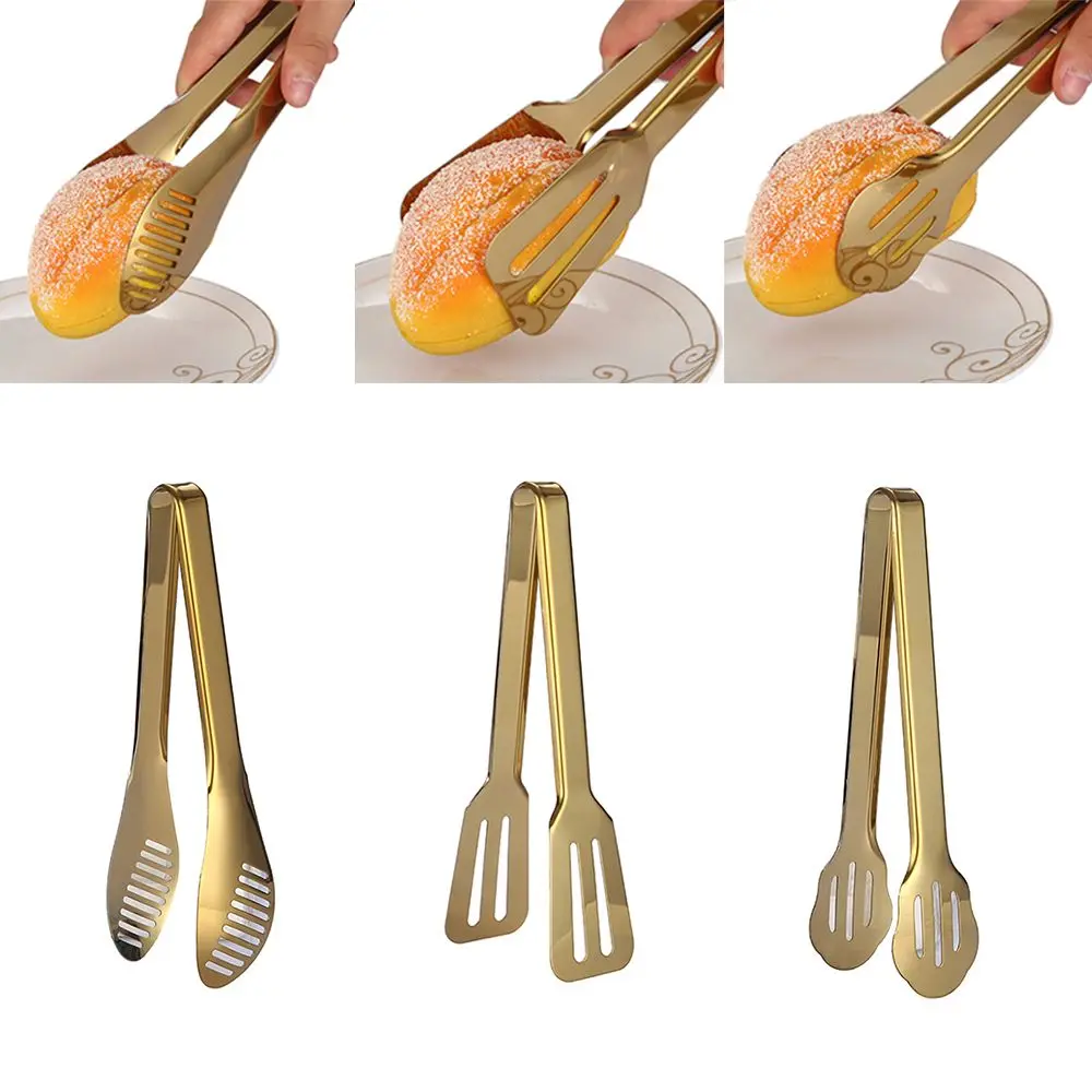

Stainless Steel Hollow Cake Bread BBQ Gold Cooking Utensils Steak Clip Food Tongs Grill Clamp