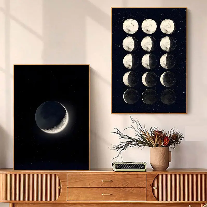

Art Print Moon Phase Space Anime Posters Sticky Whitepaper Sticker DIY Room Bar Cafe Kawaii Room Decor