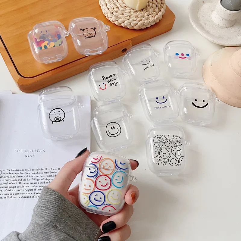 Новые Мультяшные наушники со смайликом для Baseus W04 W04 Pro TWS из ТПУ, прозрачные наушники для телефона Baseus W04 W04 Pro с крючком