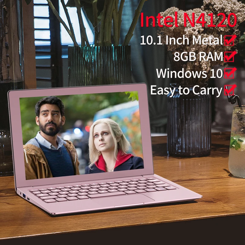 10.1 Inch Laptop Slim Intel N4120 2.6GHz Portable Notebook 8G RAM 1TB SSD Cheap Mini PC Windows 10 Pocket Netbook Pink Gray