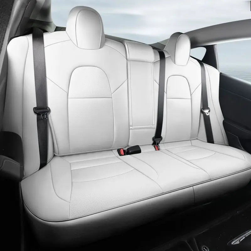 

For Tesla Model 3 Y Genuine Leather Seat Covers White Full Surround Cushion Custom Car Seat Protector Accessory