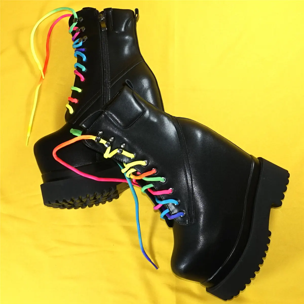 High Top Snow Boots Women Lace Up Genuine Leather Wedges High Heel Platform Pumps Female Round Toe Fashion Sneakers Casual Shoes