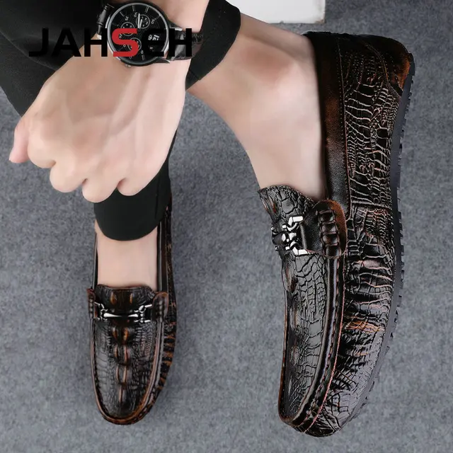 JAHSEH Men Cow Leather Crocodile Grain Style Loafers High Quality Business Casual Shoes Handmade Men Genuine Leather Moccasins 4