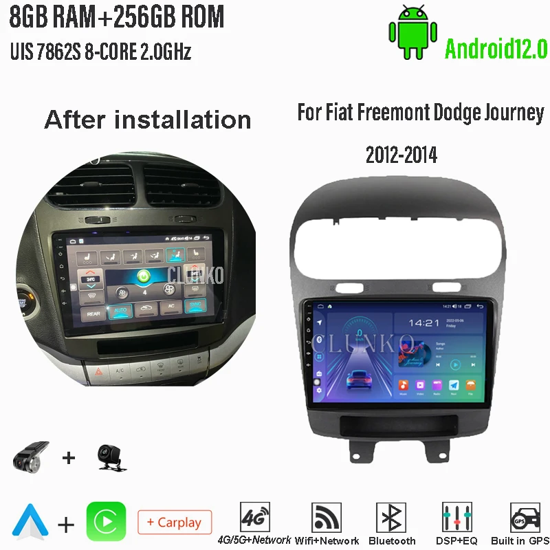 

Автомагнитола Clunko для Fiat Freemont, Dodge Journey 2012-2014, Android, стерео, экран Tesla, мультимедийный плеер для Carplay Auto 8G + 256G