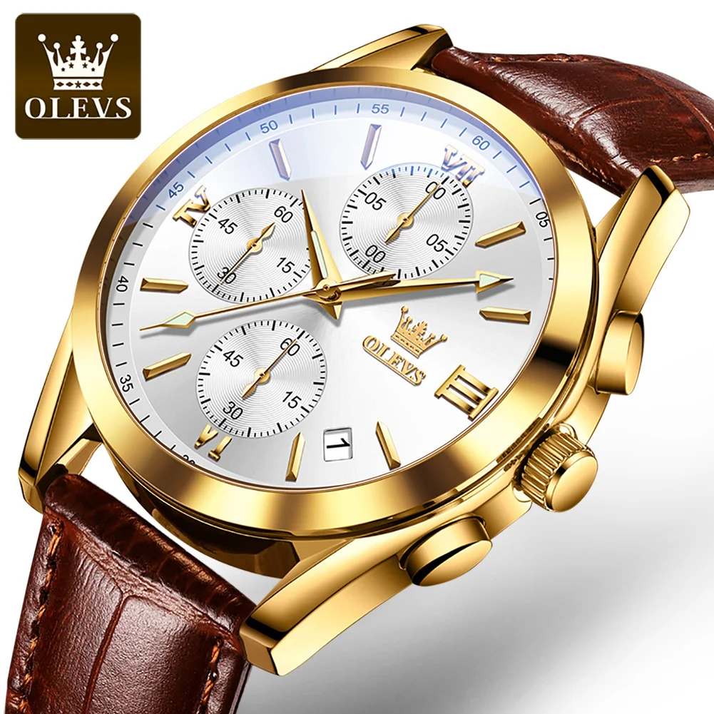 

OLEVS 2872 Brand fashion Quartz Watch Men Leather Strap Chronograph 30m Waterproof Watch Auto Date Clock Sports Men Wristwatch