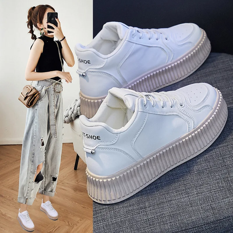 

High-top Small White Shoes Female Spring 2023 New Student Shoes Ins Korean Version of Increased Platform Shoes