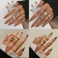 10pcs punk gold color chain rings set for women girls fashion irregular hollow out finger rings bohemian knuckle jewelry party