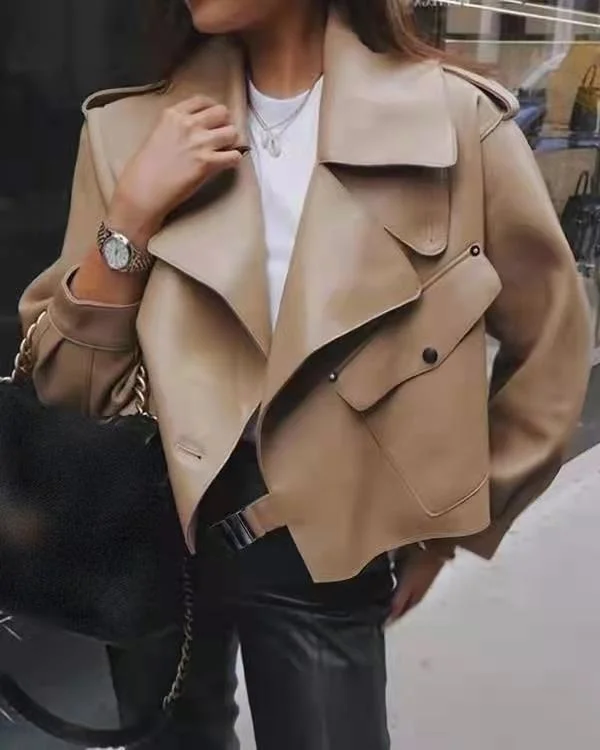 

New Short Jacket Leather Coat Women's Leather Jacket Temperament Commuter Leather Coat Autumn Winter 2022