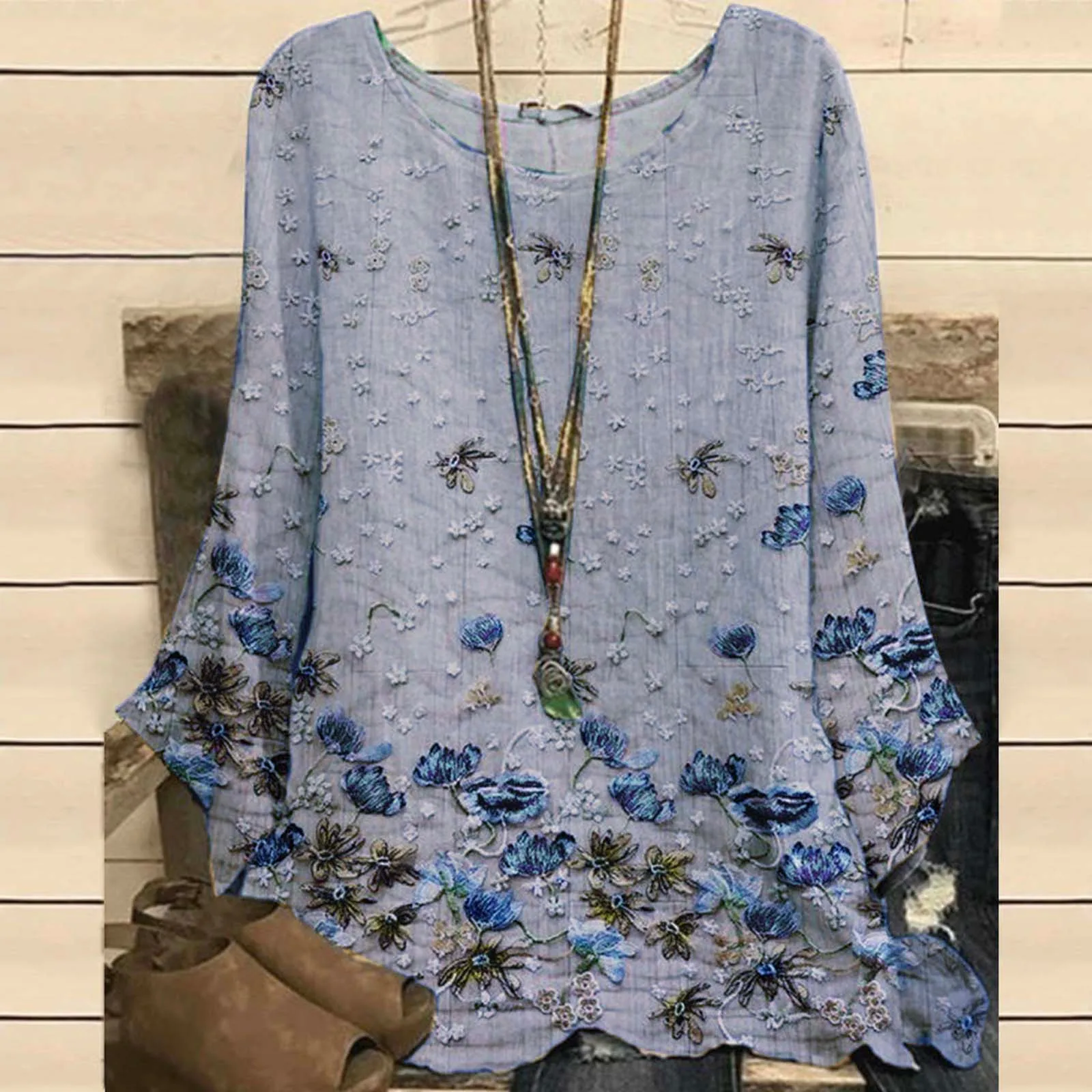 

Женский повседневный летний модный топ с принтом, Повседневная Свободная Удобная белая рубашка с круглым вырезом и рукавом три четверти, бо...