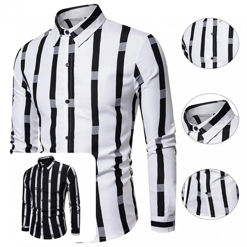 

Classic Office Shirt Single Breasted Button Cuffs Vertical Striped Men Shirt Men Shirt Men Shirt
