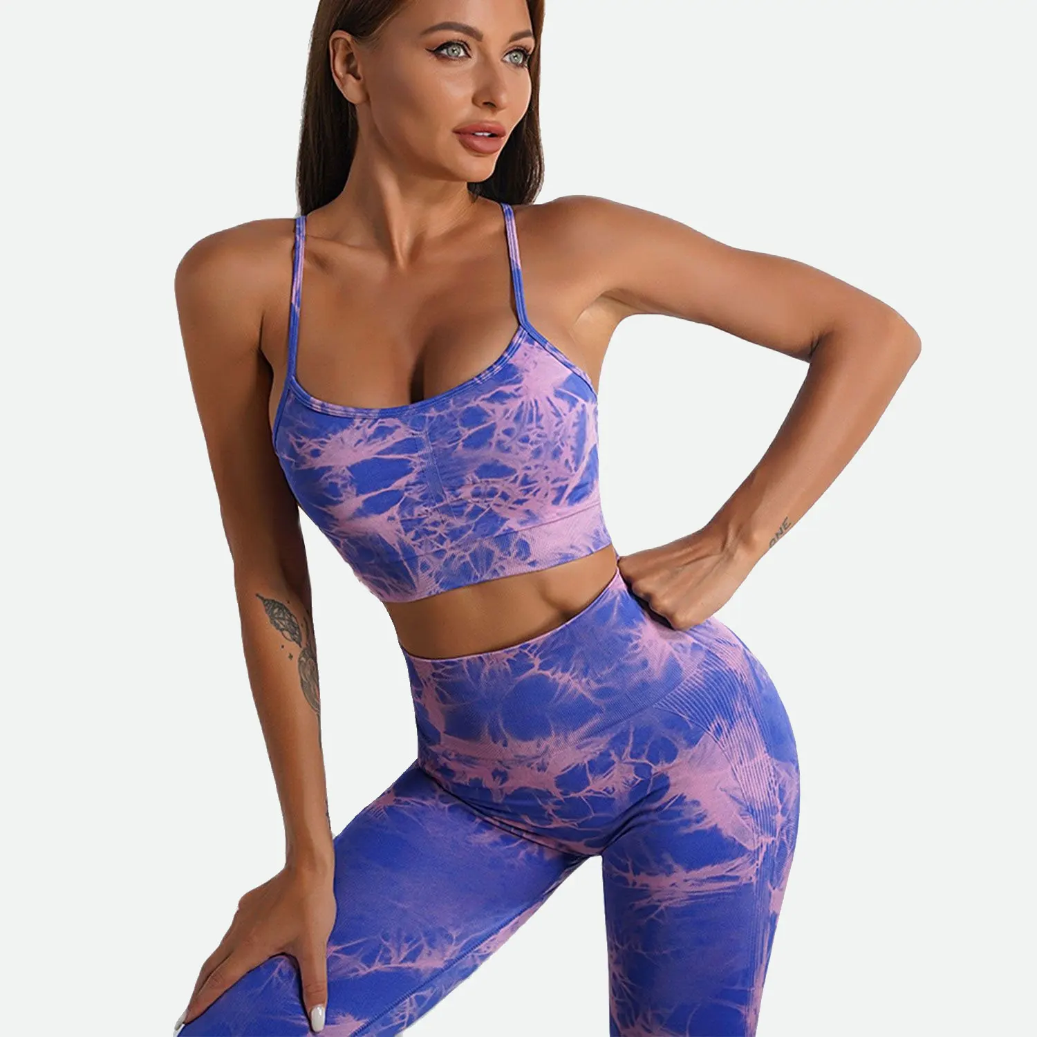 Sexy Tie Dye Print Yoga Set Women Seamless Yoga Set Shockproof Bra High Waist Shorts Fitness Leggings Seamless Gym Clothings