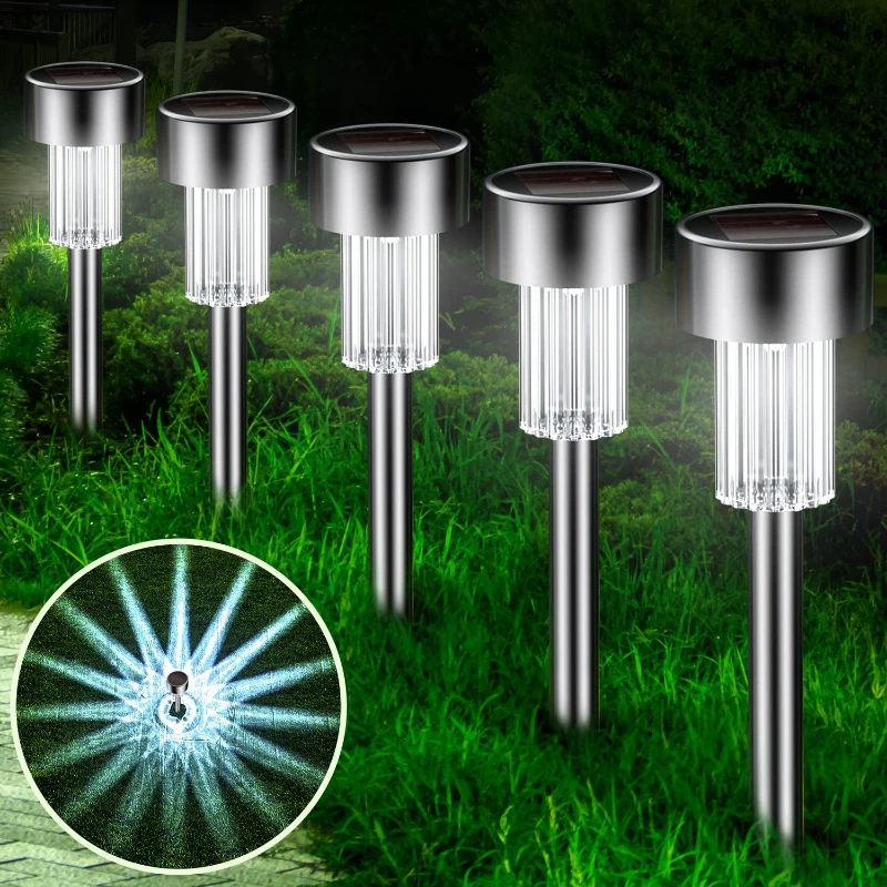 

12/6Pcs Solar Path Light Stainless Lawn Flood Light IP65 Waterproof Outdoor Garden Lamp LED Auto ON/OFF Landscape Decor for Yard