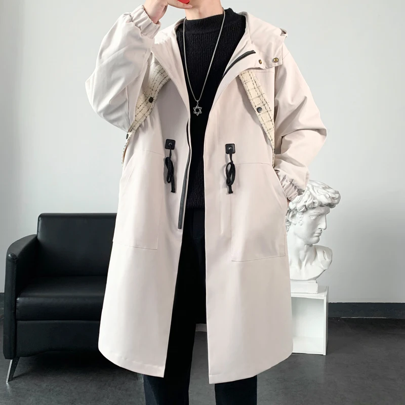 Тренчкот мужской длинный повседневный модная ветровка с капюшоном в стиле