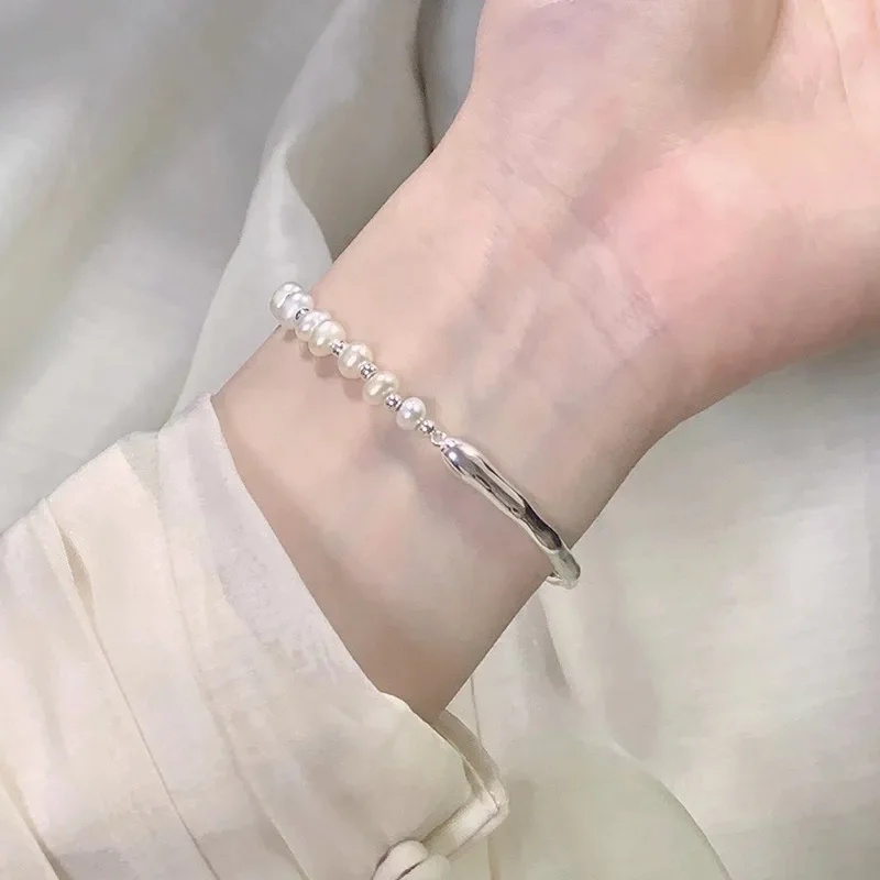 Женский браслет из серебра 925 пробы с жемчугом
