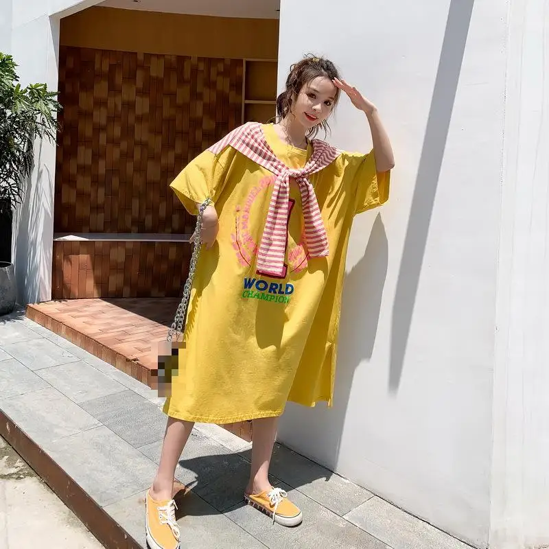 Женское платье-футболка в полоску свободное приталенное Хлопковое платье