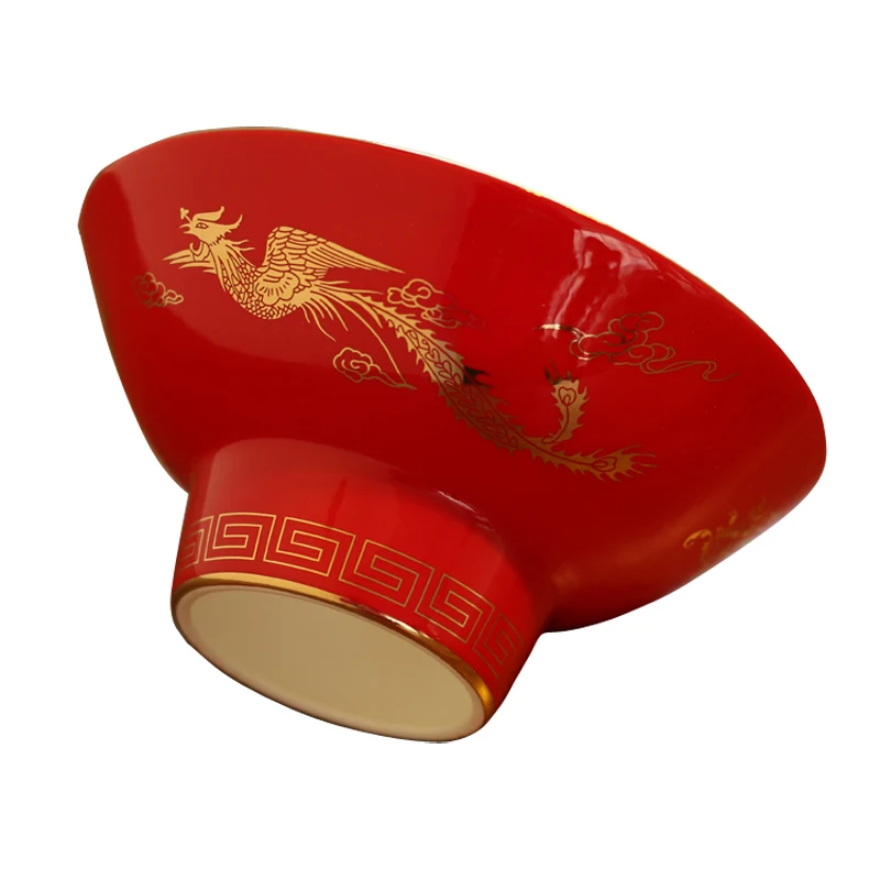 6-дюймовая китайская костяная керамическая посуда для стола - свадебная красная чашка Ретро с изображением дракона и феникса. Декоративный подарок для дома.