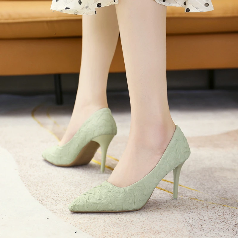 

New Spring Autumn Rhinestone Square Buckle Fashion Single Shoe Stiletto Black Sexy Cloth Work Shoes Temperament Women High Heels