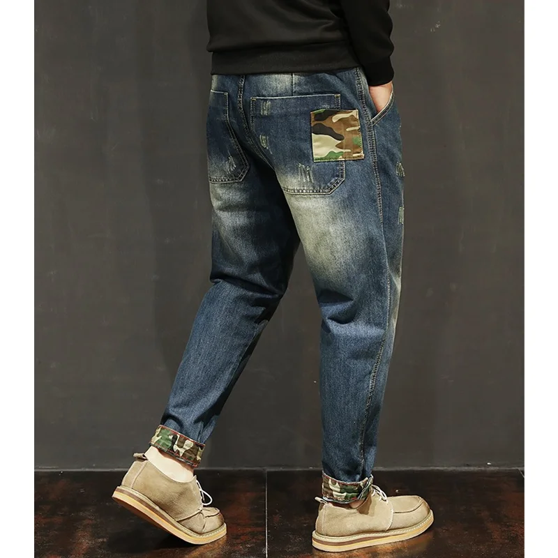 Men Clothing 2022 New Pattern Recreational Vintage Broad Leg Blue Jeans Straight Cylinder Large  Loose Haren Pants Autumn Female