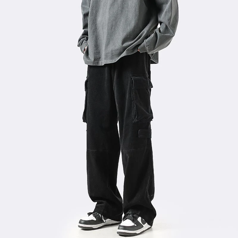 HOUZHOU Vintage Cargo Pants for Men Retro Black Cargo Trousers Male Pockets Loose Casual Oversize Japanese Streetwear Hip Hop images - 6