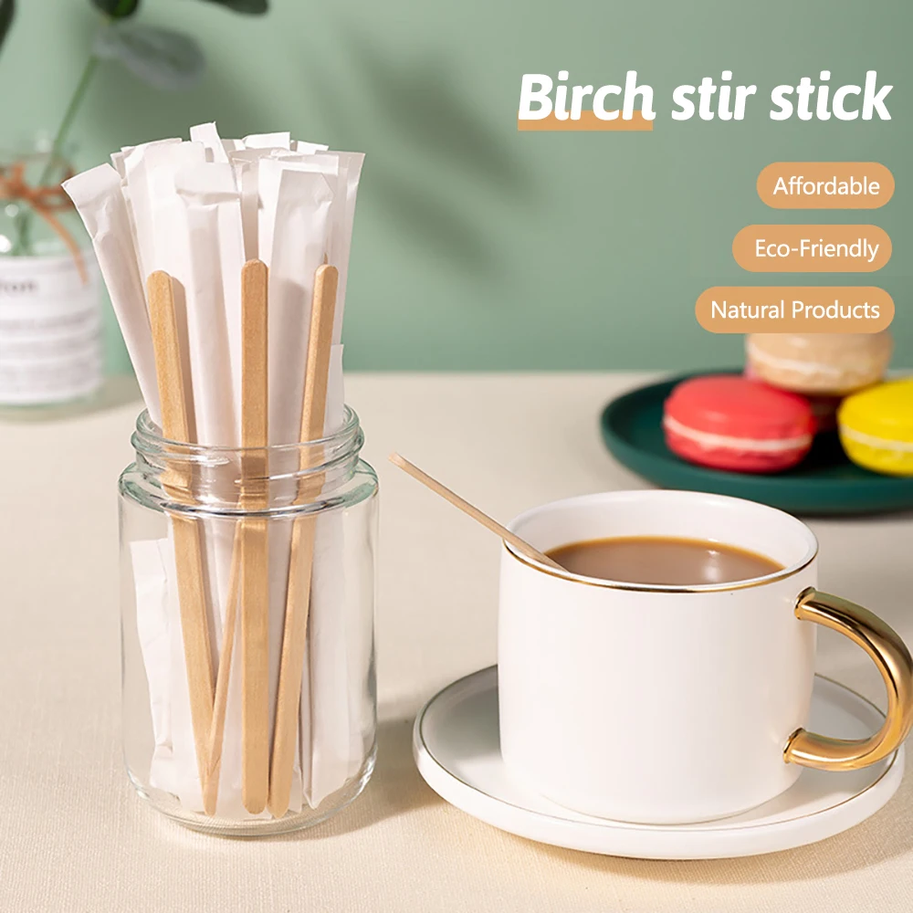

1000/500pcs Bar Cafe Home Use Coffee Stirrers Hot Cold Drinking Disposable Wooden Beverage StirSticks Biodegradable Utensils