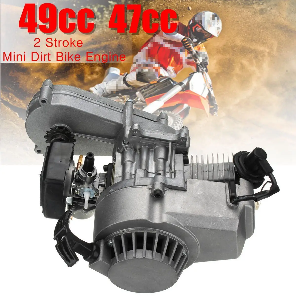 

47cc/49cc Engine 2-Stroke Pull Start Motor Transmission Engine Air Filter Mini Pocket Dirt Pit For Mini Dirt Bike Dirt ATV Quad