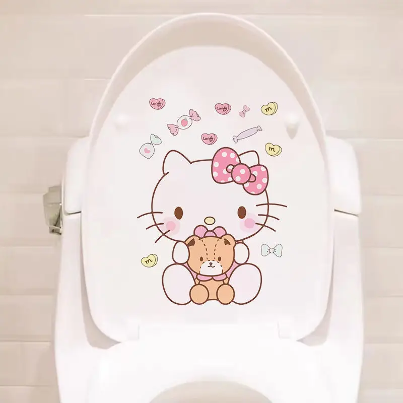 

Hello Kitty Kawaii Bathroom Waterproof Toilet Lid Sticker Bathroom Toilet Bowl Creative Statement Cat Decorative Stickers