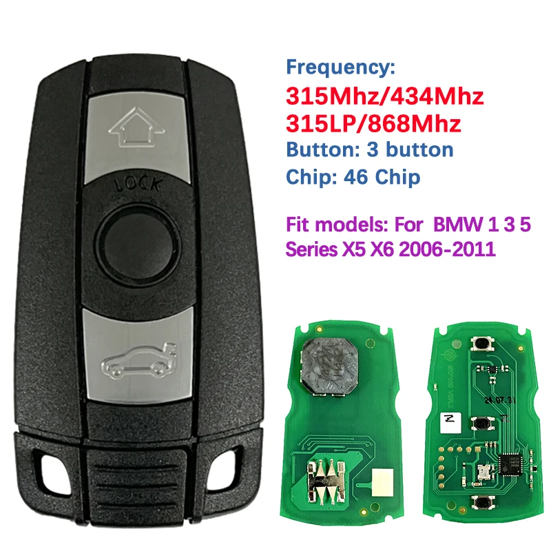 CN006041 Aftermarket безключевой дистанционный ключ 315LP/315/434/ID46 чип KR55WK49147 CAS3 для BMW 1 3 5