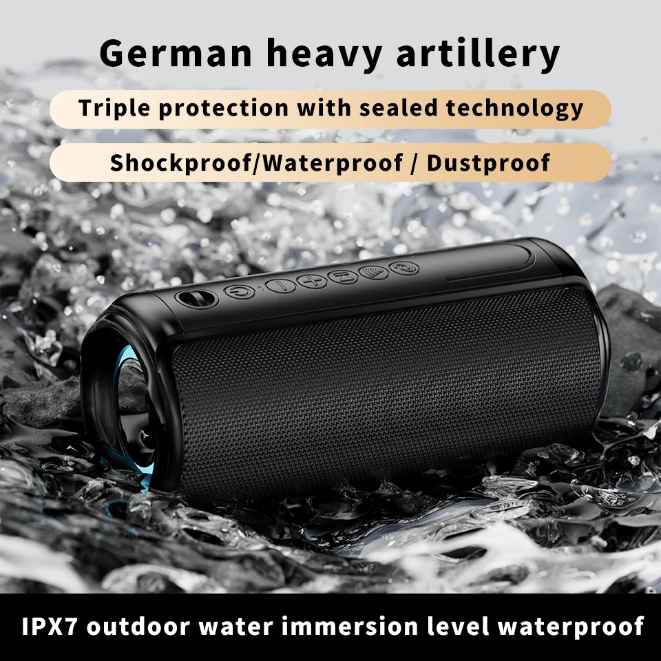 

Waterproof Speaker IPX7 Portable Sound Box Bass Boost TWS Dual Pairing BT5.0 10W Wireless Speaker for Outdoor