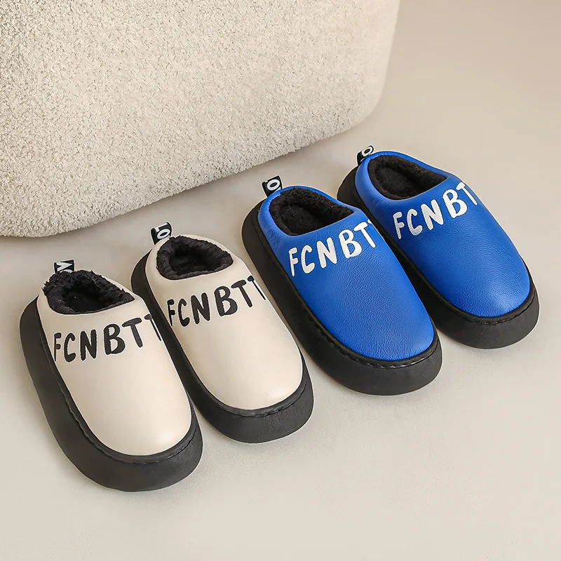 

Couples Home Cotton Slippers Women Men Fashion Warm Furry Soft Short Plush Slippers Waterproof Bedroom Platform Slides Shoes