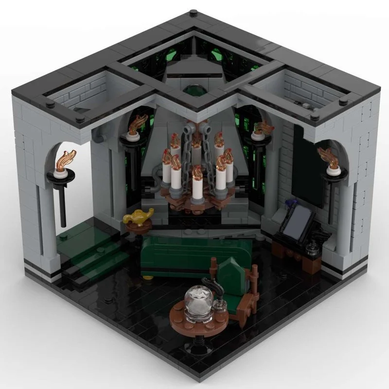 Фото Набор для сборки модели MOC Sl Therin Common Room Magic Wizard из 667 деталей: модуль-диорама, фигурки, корабли, роботы, самолеты, поезда. Игрушка-конструктор, подарок. №2