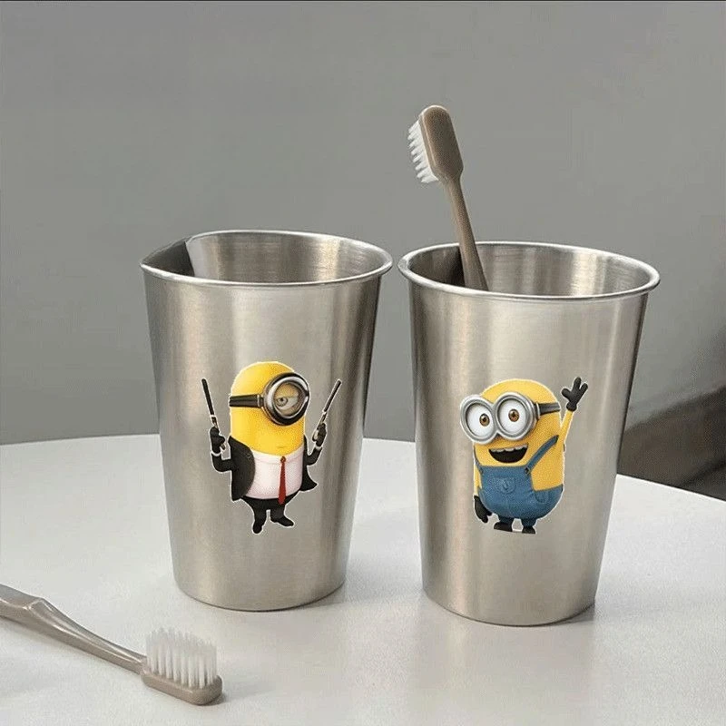 Фото Кружка для полоскания рта Minionsed из нержавеющей стали 304, мультяшная, устойчивая к плесени, ударопрочная, для дома, портативная, для зубных щеток и воды №3