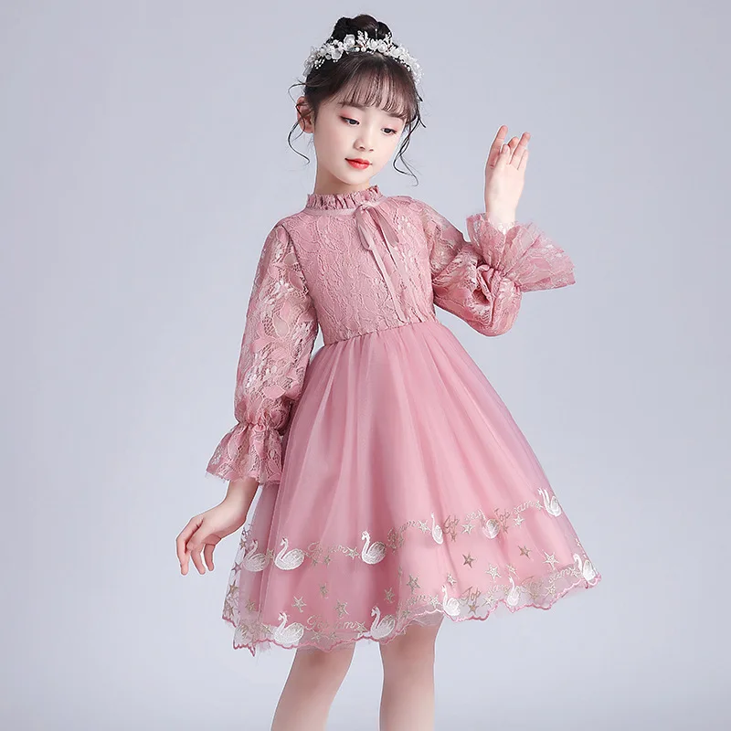 

New 2022 Autumn Mesh Girls Dresses Embroidery Kids Lace Dress for Girls Baby Princess Dress Children Wedding Dresses 4-9Y