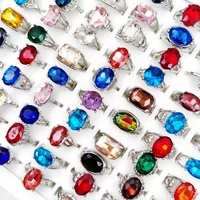 10Pcs/Lot Glass Rings for Women and Men Mix Crystal Silvery Designer Fashion Jewelry Ring Gift Accessories Wholesale Anillo
