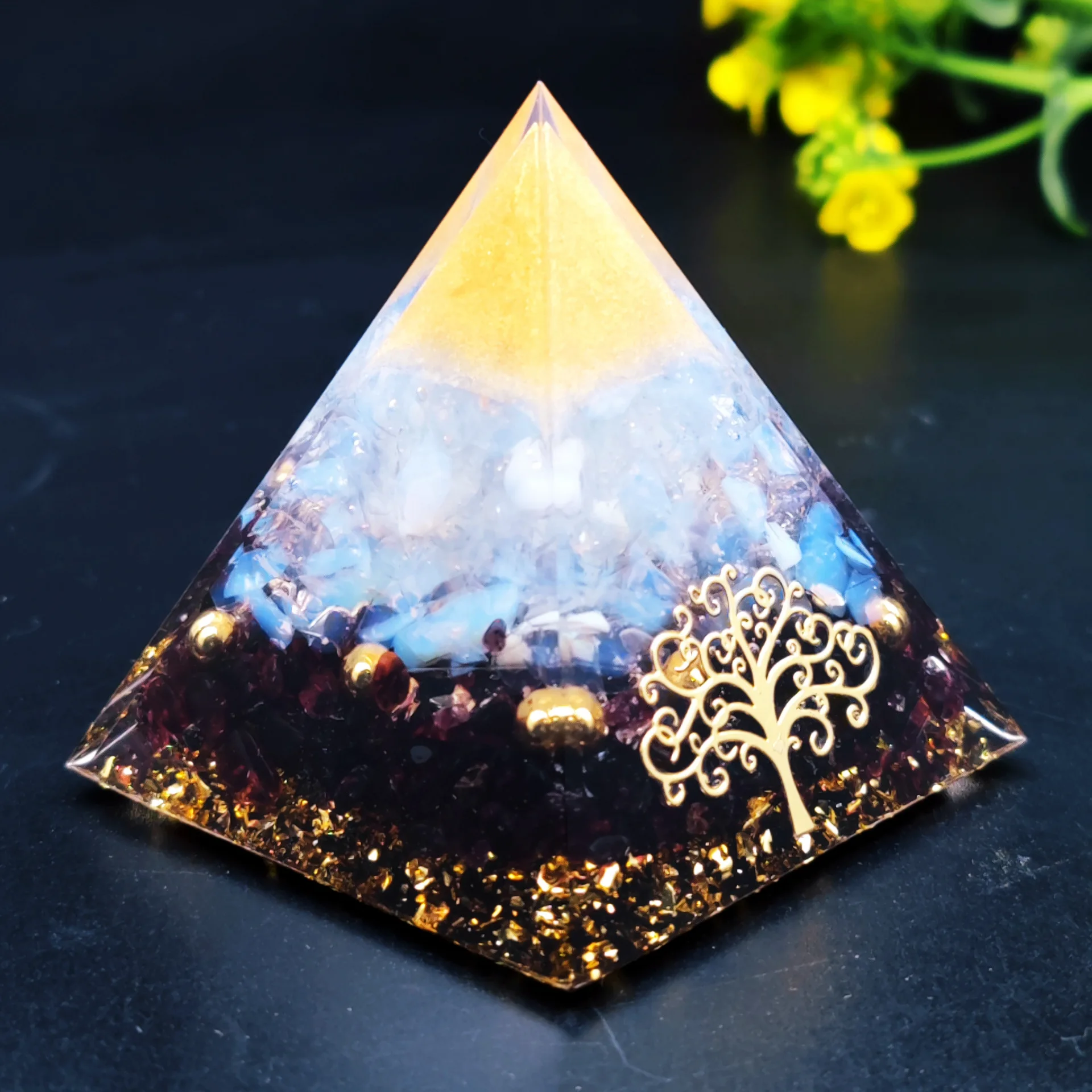 

6CM Orgonite Pyramid Tree Of Life Energy The Lucky Ceregat Pyramid Energy Converter To Gather Wealth And Prosperity Resin Decor