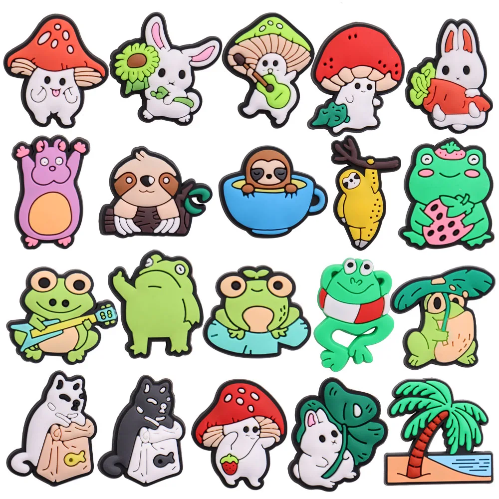 

1-20Pcs Cartoon Animals Mushroom Rabbit Lovely Cat PVC Shoe Charms Fit Croc Jibz Sandals Decorations Buckle Clog Kids Party Gift