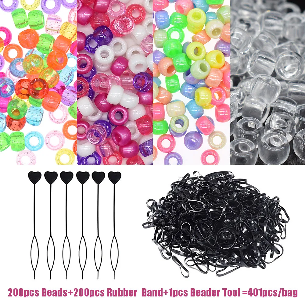 

401Pcs/Bag Hair Beads Beading Kits for Kids Hair Acrylic Magic Beads Elastic Rubber Bands for Braid for Hair Accessories