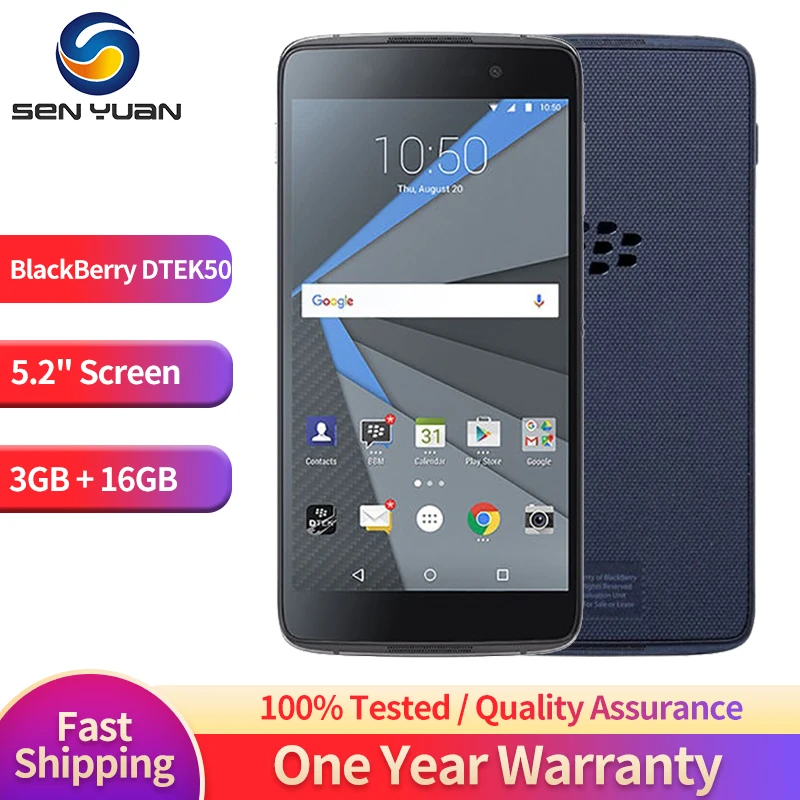 Оригинальный мобильный телефон BlackBerry Neon DTEK50 4G 5,2 '3 ГБ ОЗУ 16 Гб ПЗУ сотовый телефон 13 МП + 8 Мп Восьмиядерный Android смартфон