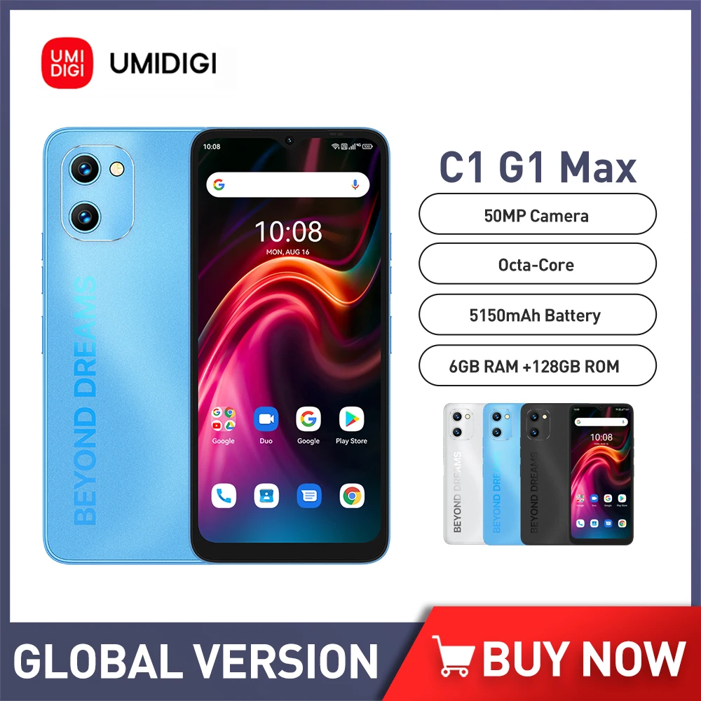 

UMIDIGI C1&G1 Max Smartphone 6.52" HD Octa-Core 6GB+128GB 50MP Camera 5150mAh Battery Dual SIM Cellphone Android 12 Cellphone