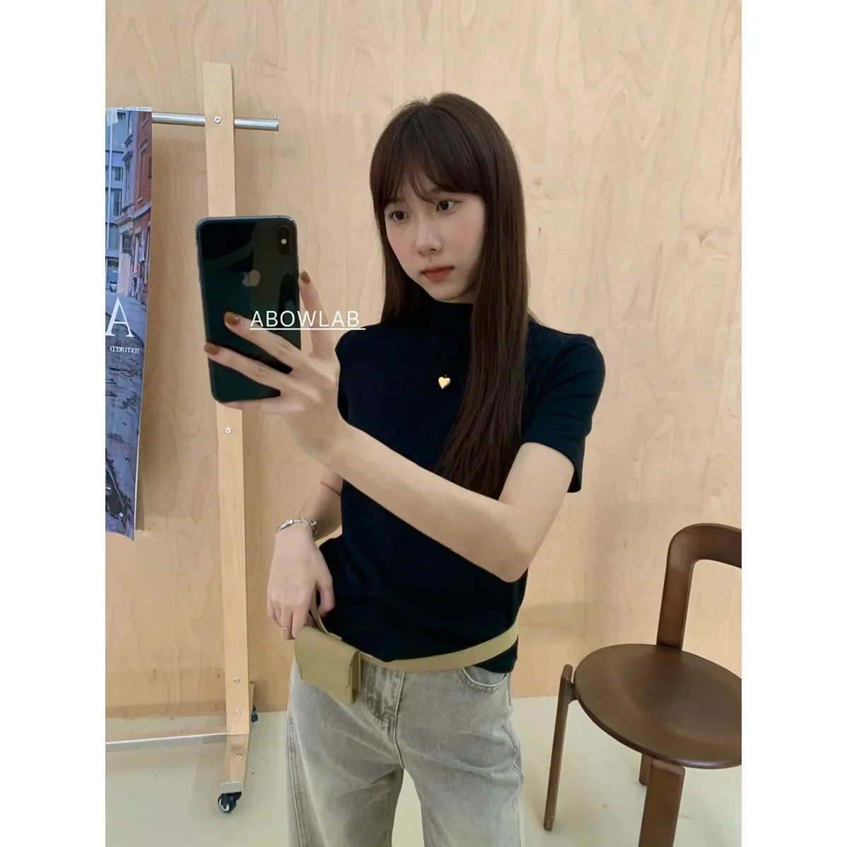 Осенняя новая простая Корейская женская однотонная Универсальная футболка ABOWLAB