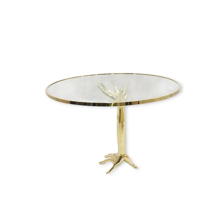 

Creative design Modern furniture mirror gold stainless steel and clear modern glass round mirrored coffee table end table