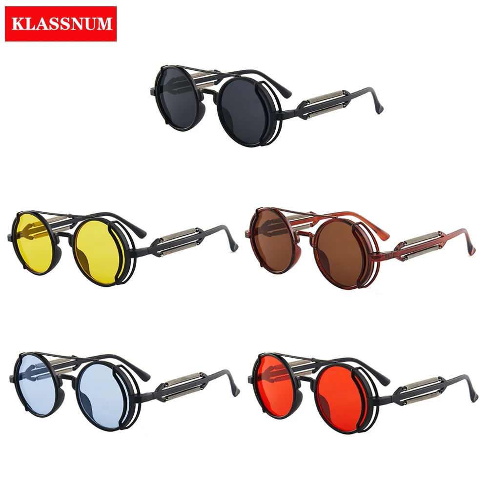 

1Pc 2023 New Classic Gothic Steampunk Women Sunglasses Double Spring Leg Glasses Men's Brand Designer Round Punk Eyewear UV400
