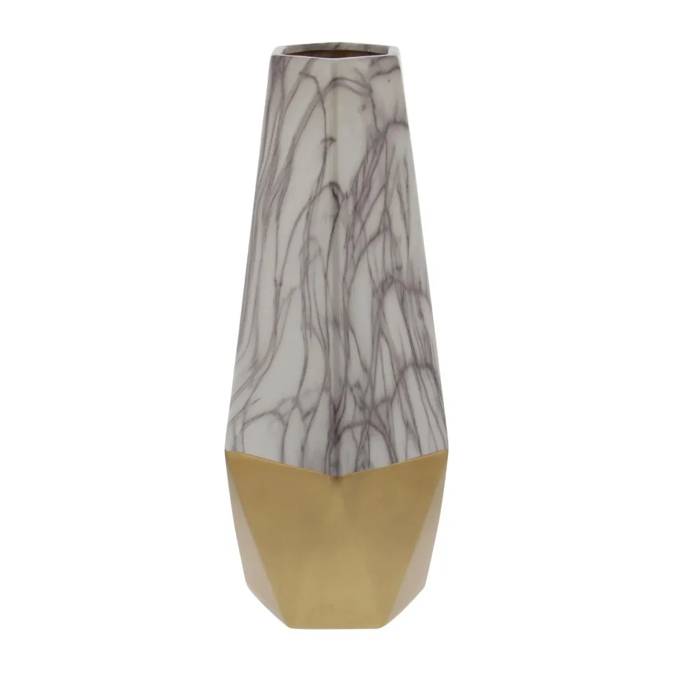 

Marble Like Dark Gray Ceramic Vase with Gold Base