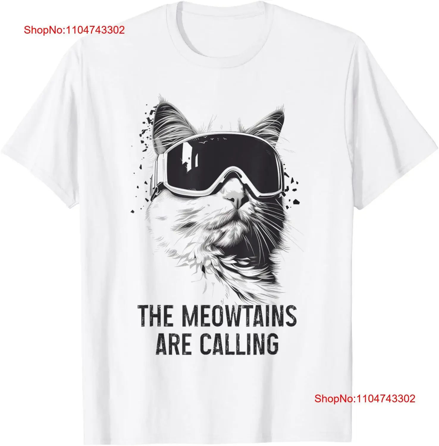 Фото Лыжная футболка Snowboard Cat Funny The Meowtains Are Calling Skiing, винтажная стираная уличная дизайнерская одежда, стильная универсальная одежда №1