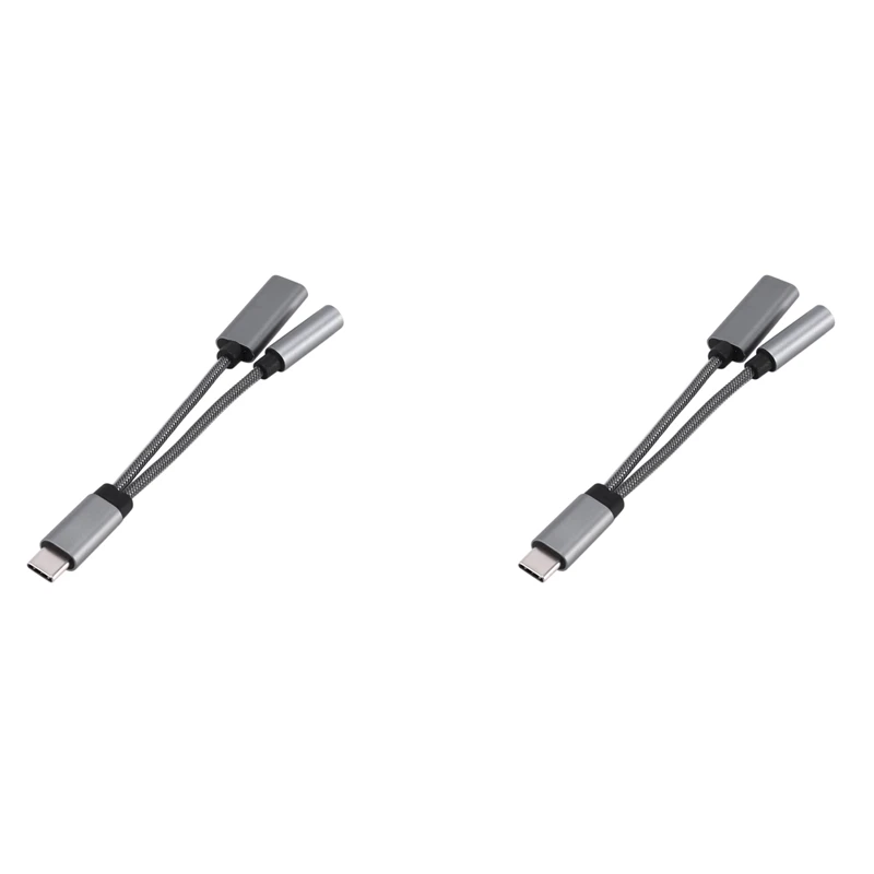 

2X USB C To 3.5Mm Headphone Jack Adapter 2 In 1,Audio Cable With PD 60W Fast Charging For Galaxy S21 S20 Ultra S20 Gray
