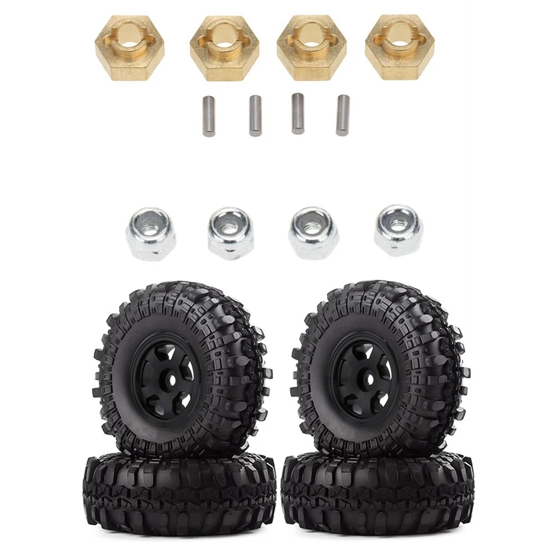 

Brass Wheel Hex Hubs And Wheel Lock Nuts With 4PCS 1.0 Beadlock Wheel Rims Tire Tyres Set,For Axial SCX24 1/24 RC Car