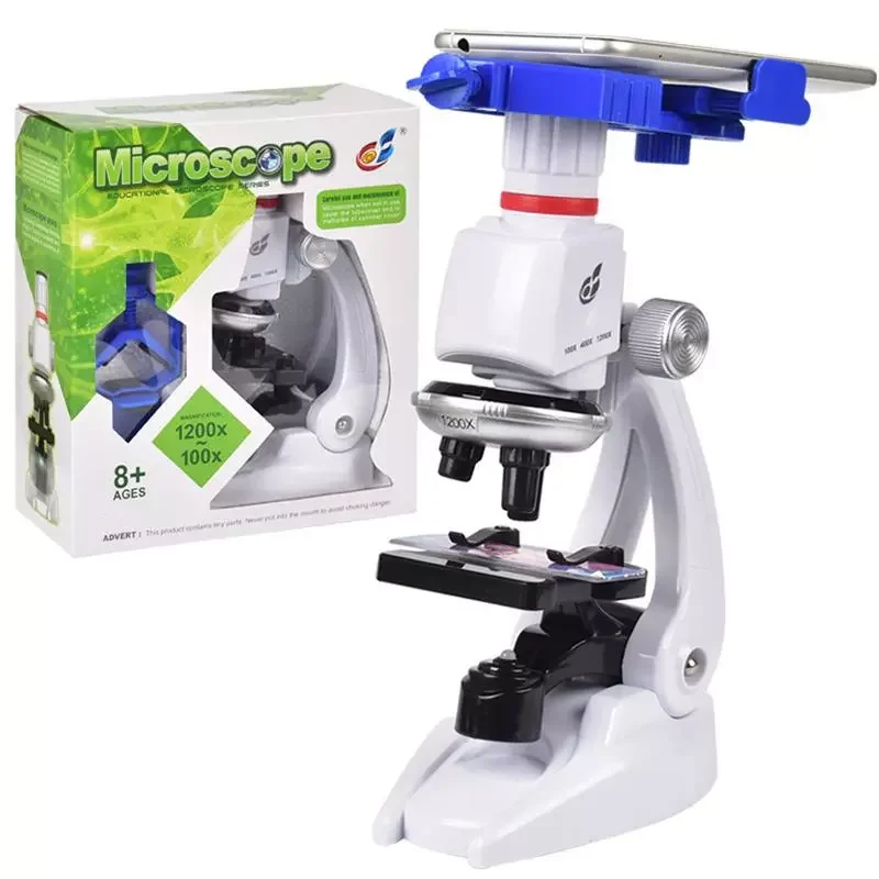 

100X 400X 1200X Microscope Compound LED Student Science Lab Kit With Phone Holder