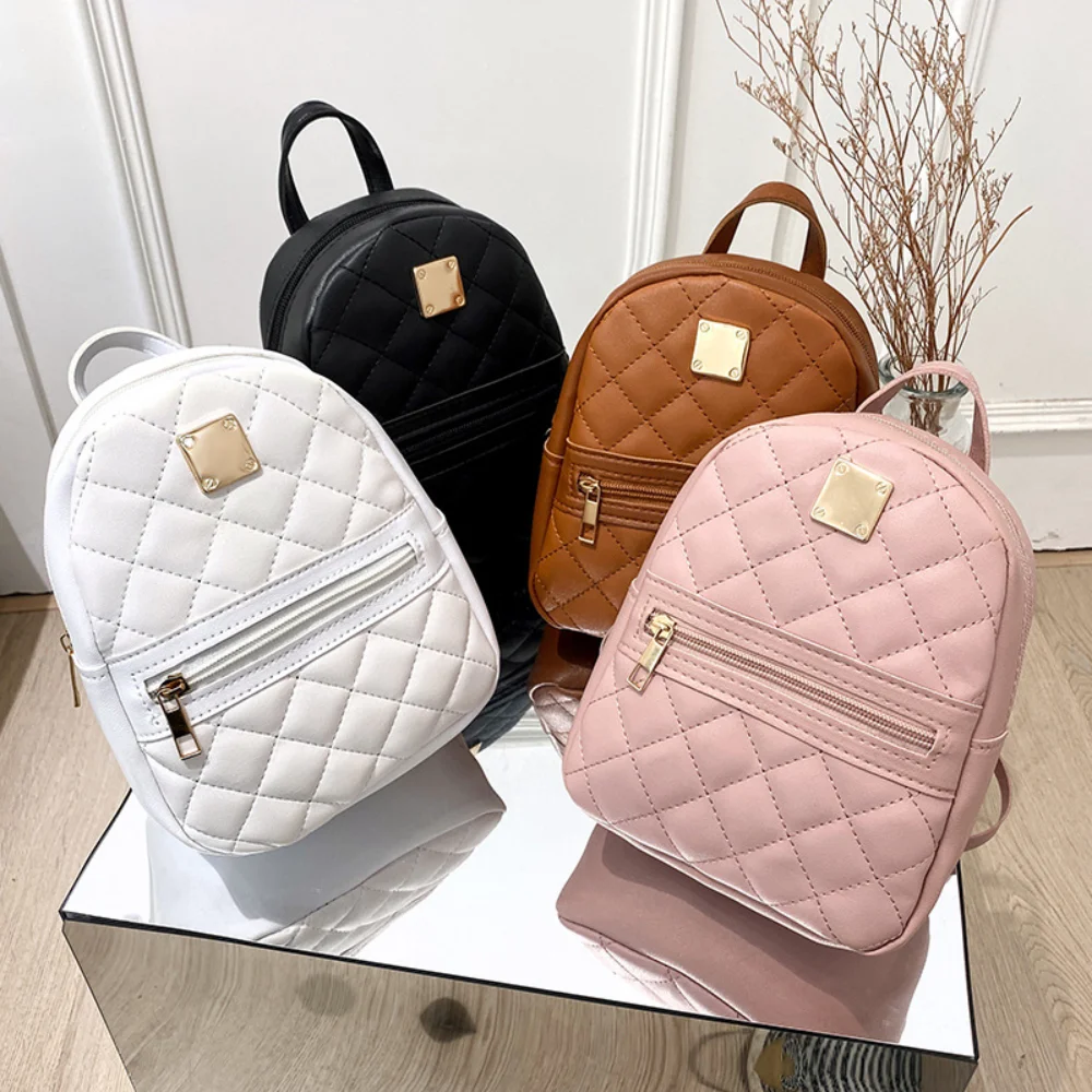 Купи PU Leather Women Mini Backpack Casual Versatile Ladies Daypack Simple Plaid School Bag Solid Color Small Shoulders Bag for Girls за 634 рублей в магазине AliExpress