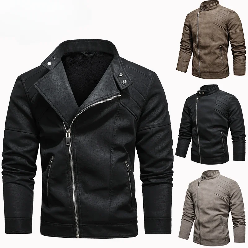 Jacket Men Coat Winter Leather Bomber Genuine Casual Brown Jackets Coats Faux Vintage Black Biker Windproof