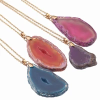 stainless steel gold cute natural stone chain 5 color oval quartz pendant necklace for women jewelry gift